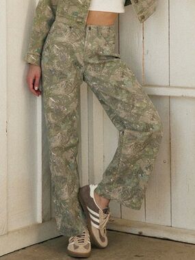 Cali 1850 Tree Camo Low Rise Wide Leg Stretch Twill Pants Size 7